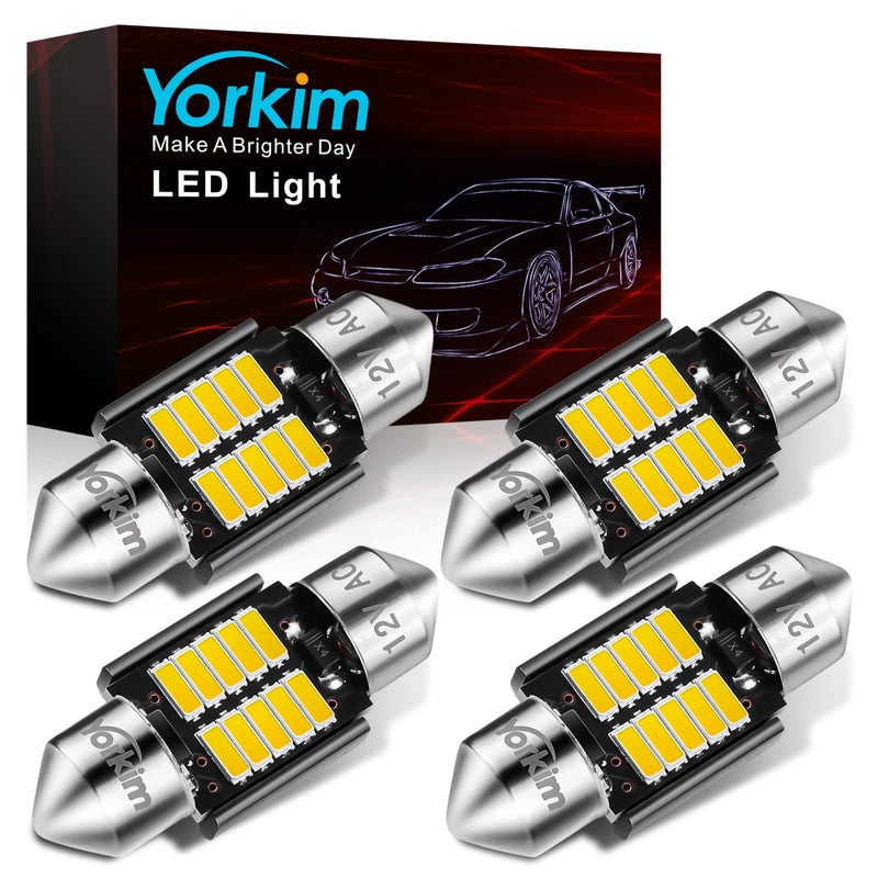 Yorkim DE3022 LED Bulb 31mm Festoon LED Bulb White Super Bright CANBUS 10-SMD 4014 Chipsets, 3175 DE3175 3022 LED For Car Interior dome map Lights, Pack of 4 - Image 1